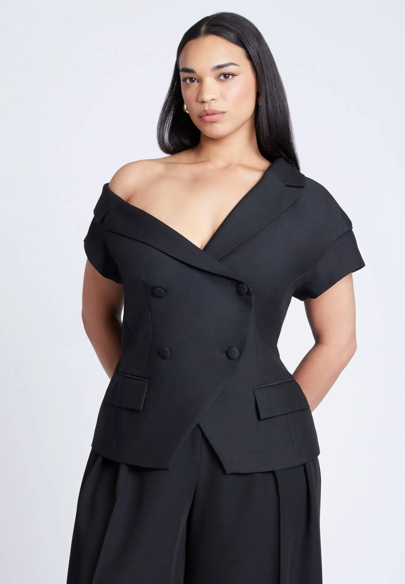 Asym Neckline Short Sleeve Blazer