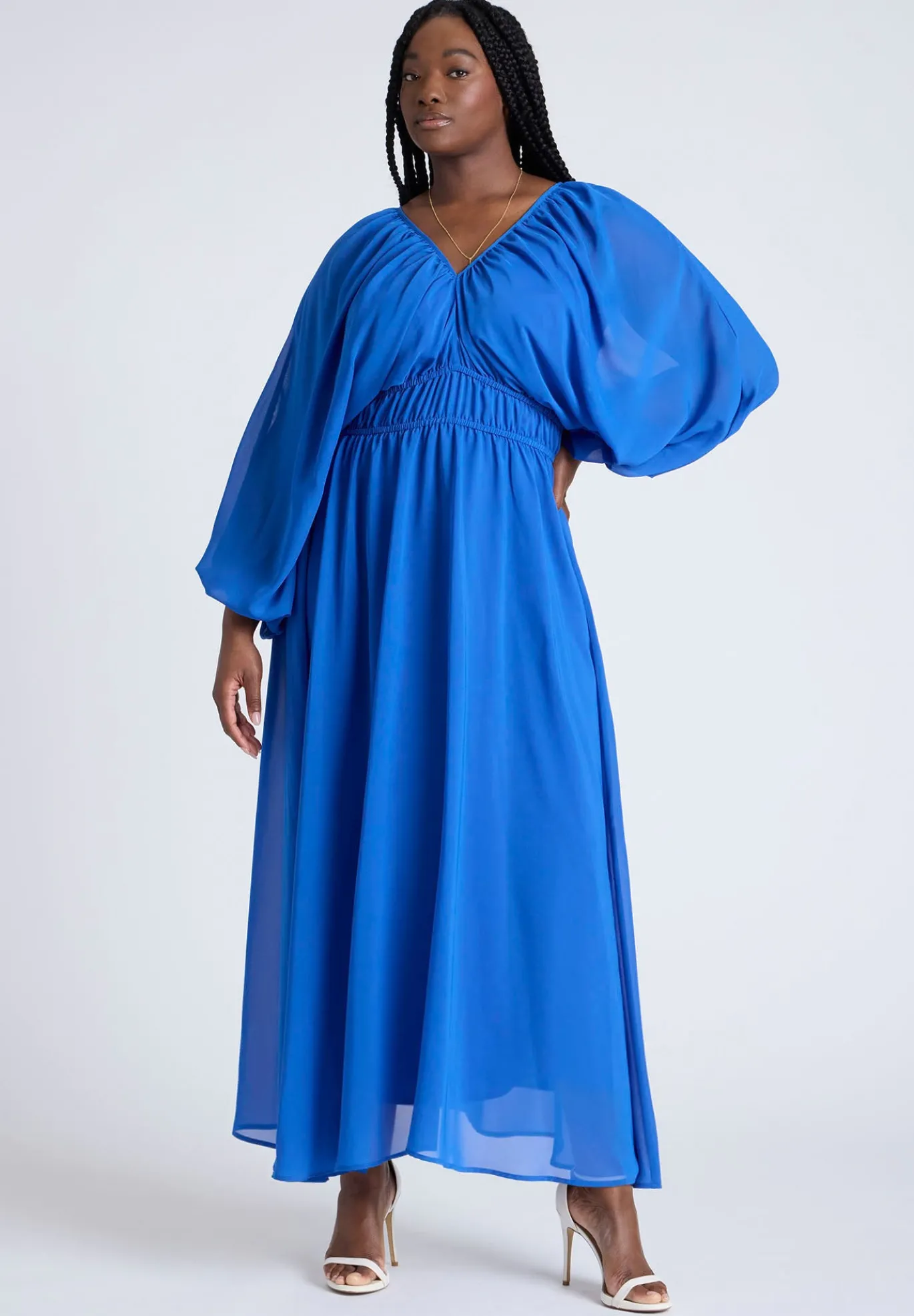 Chiffon Balloon Sleeve Maxi Dress