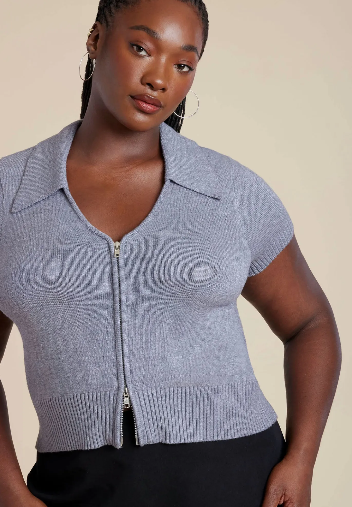 Cropped Zip Up Polo Sweater