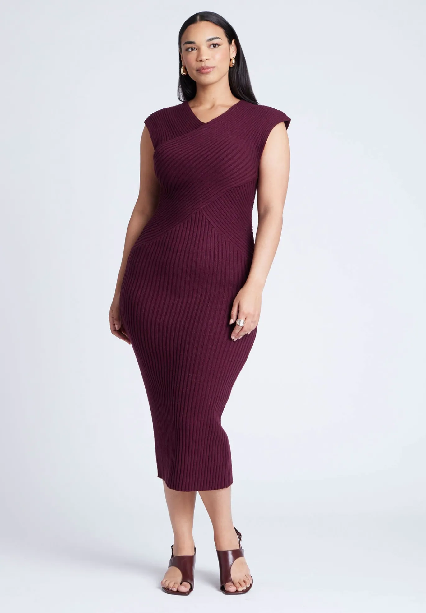 Cross Front Rib Midi Sweater Dress