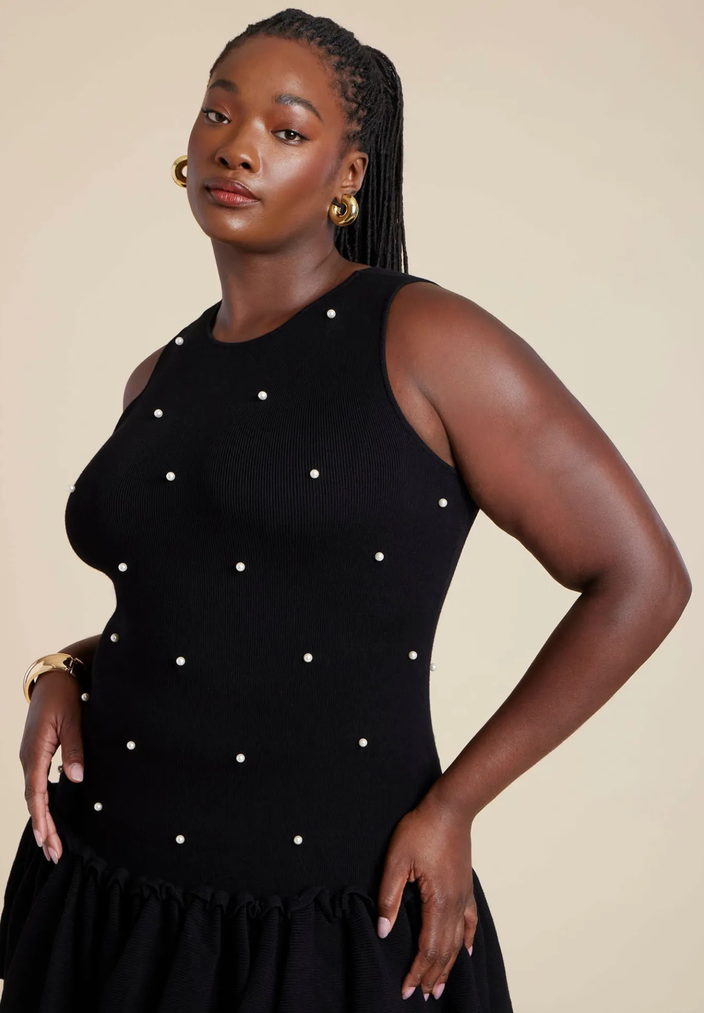 Embellished Sleeveless Mini Sweater Dress