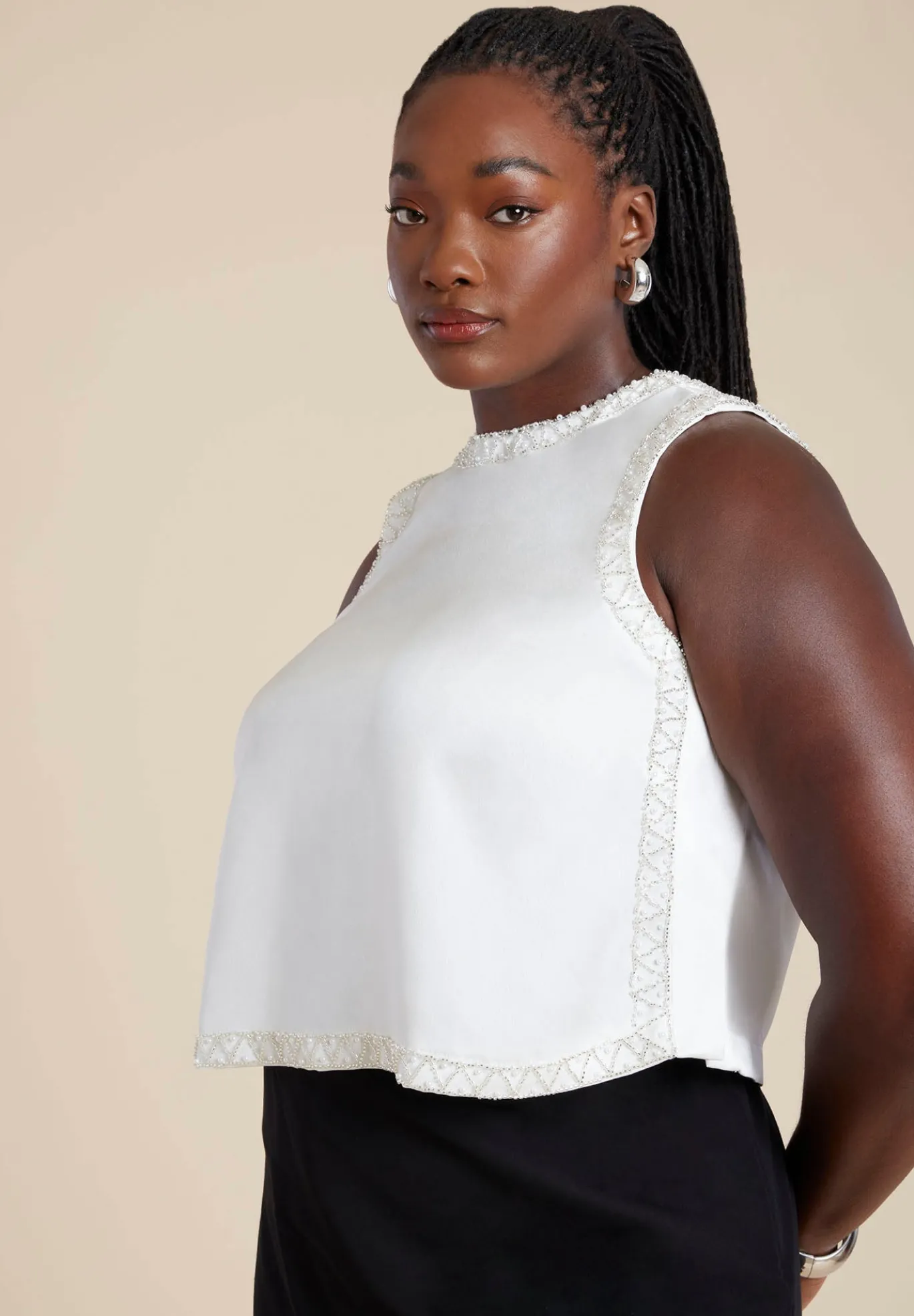 Embellished Sleeveless Boxy Shirt