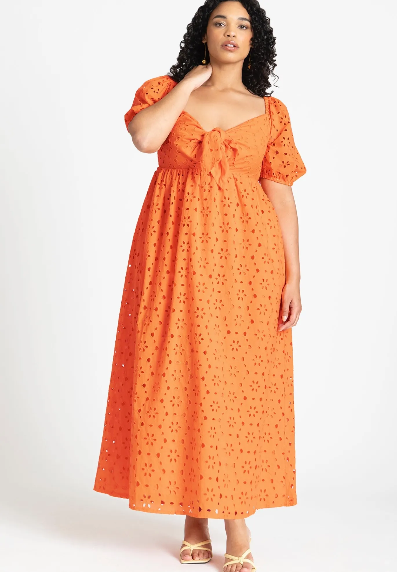 Eyelet Tie Front Maxi Dress