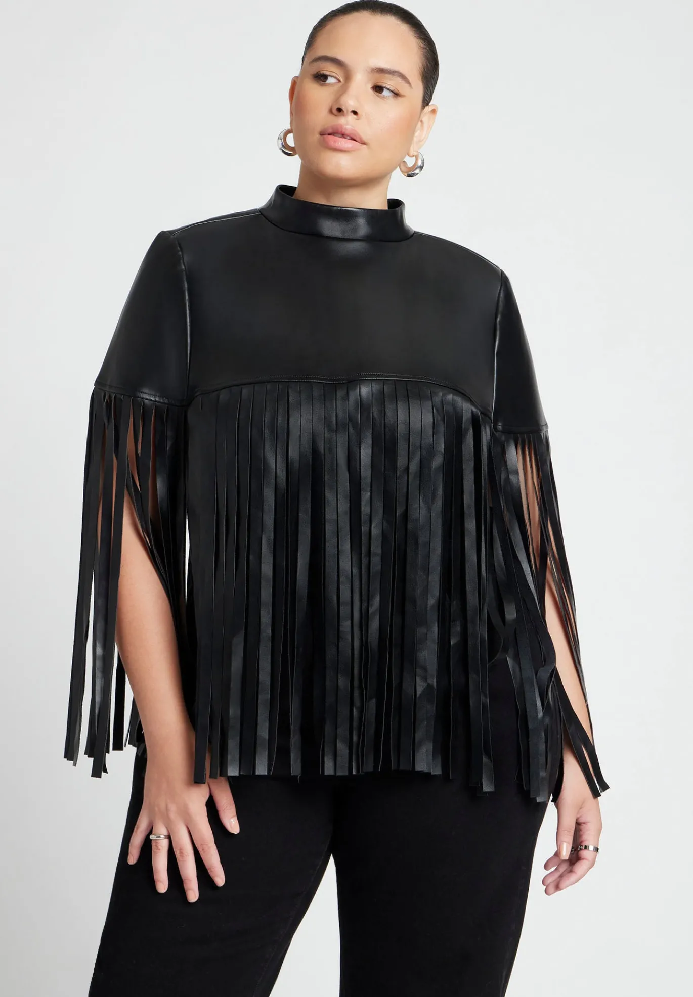 Faux Leather Fringe Cape