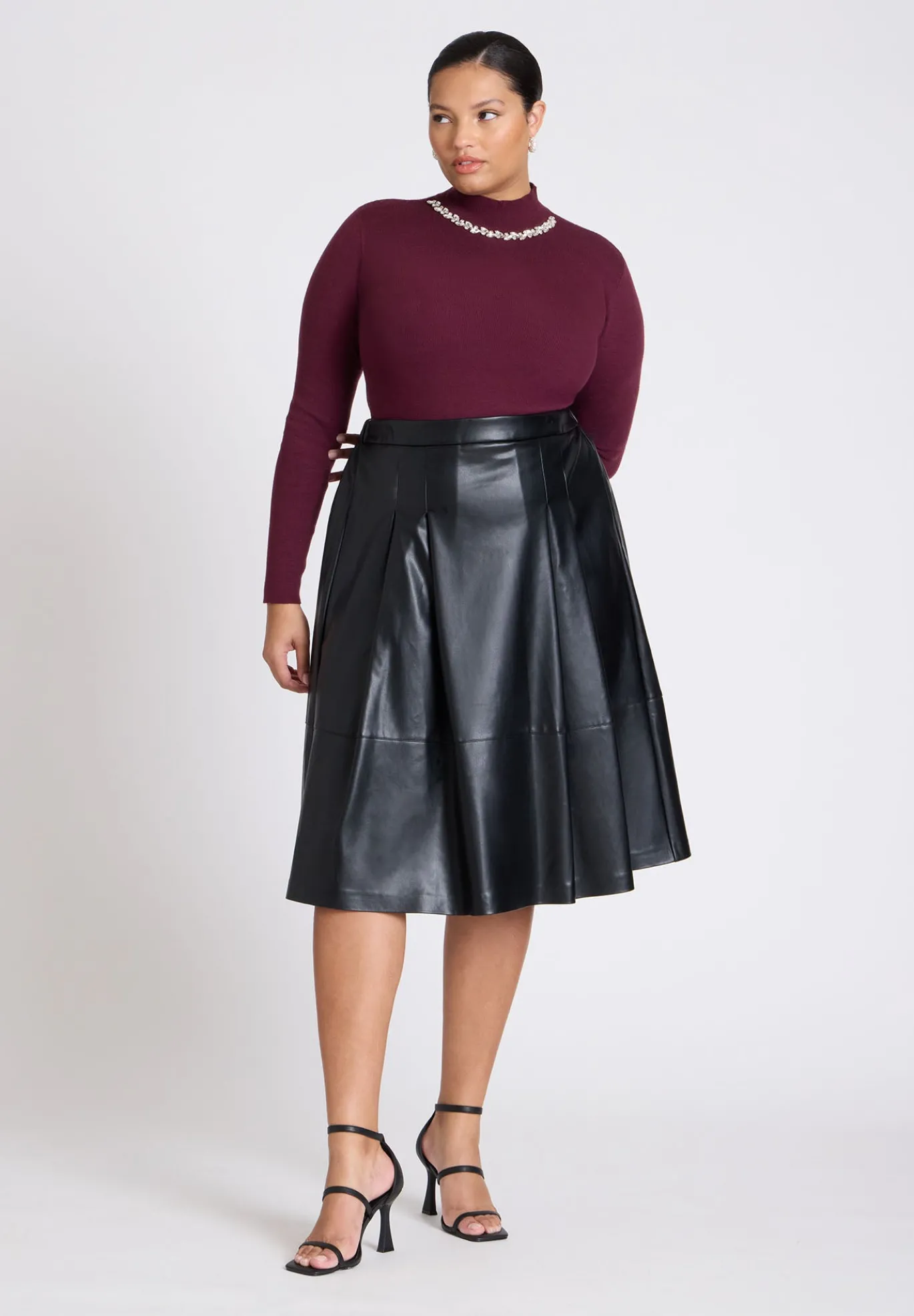 Faux Leather Full Midi Skirt