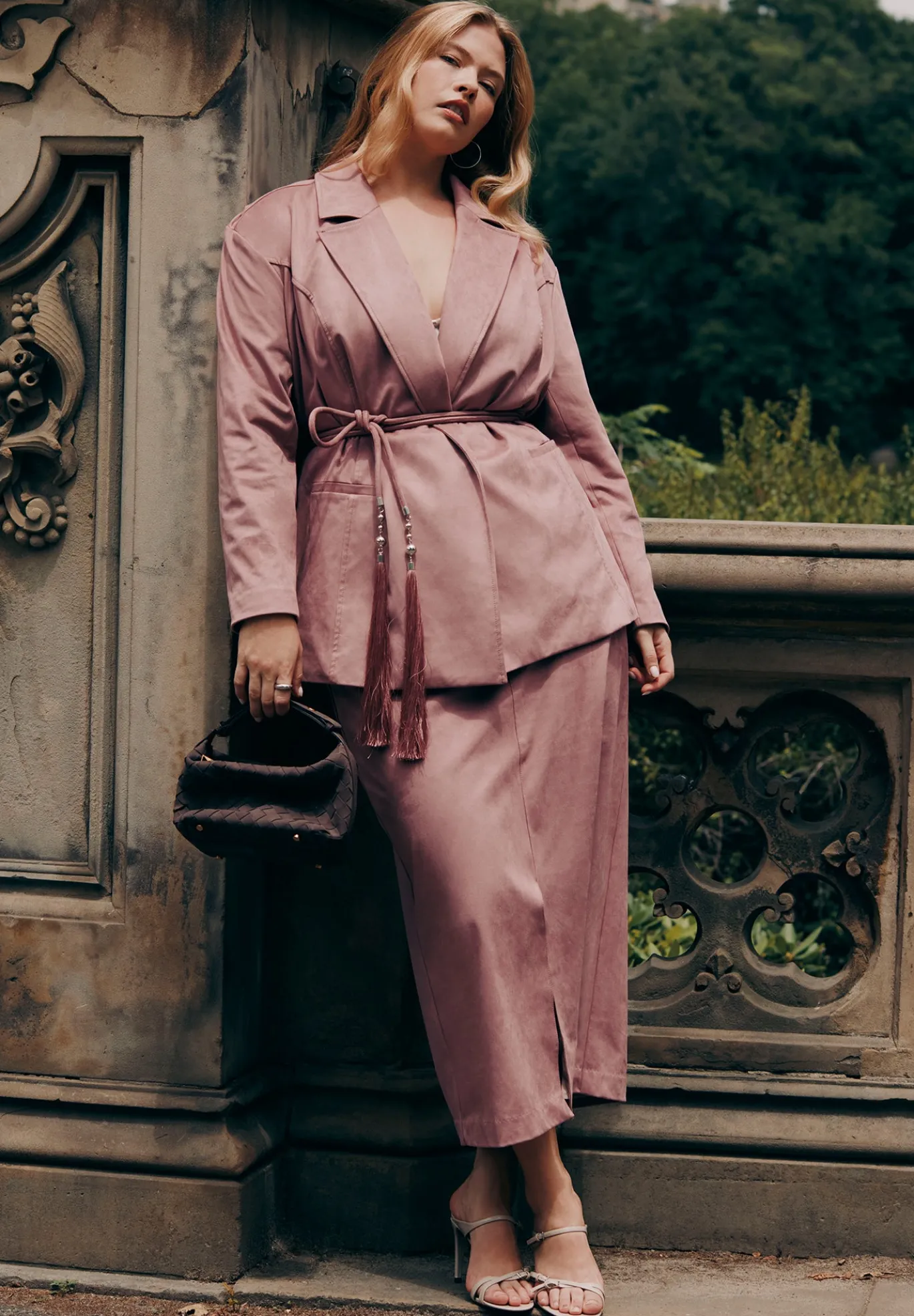 Faux Suede Midi Column Skirt