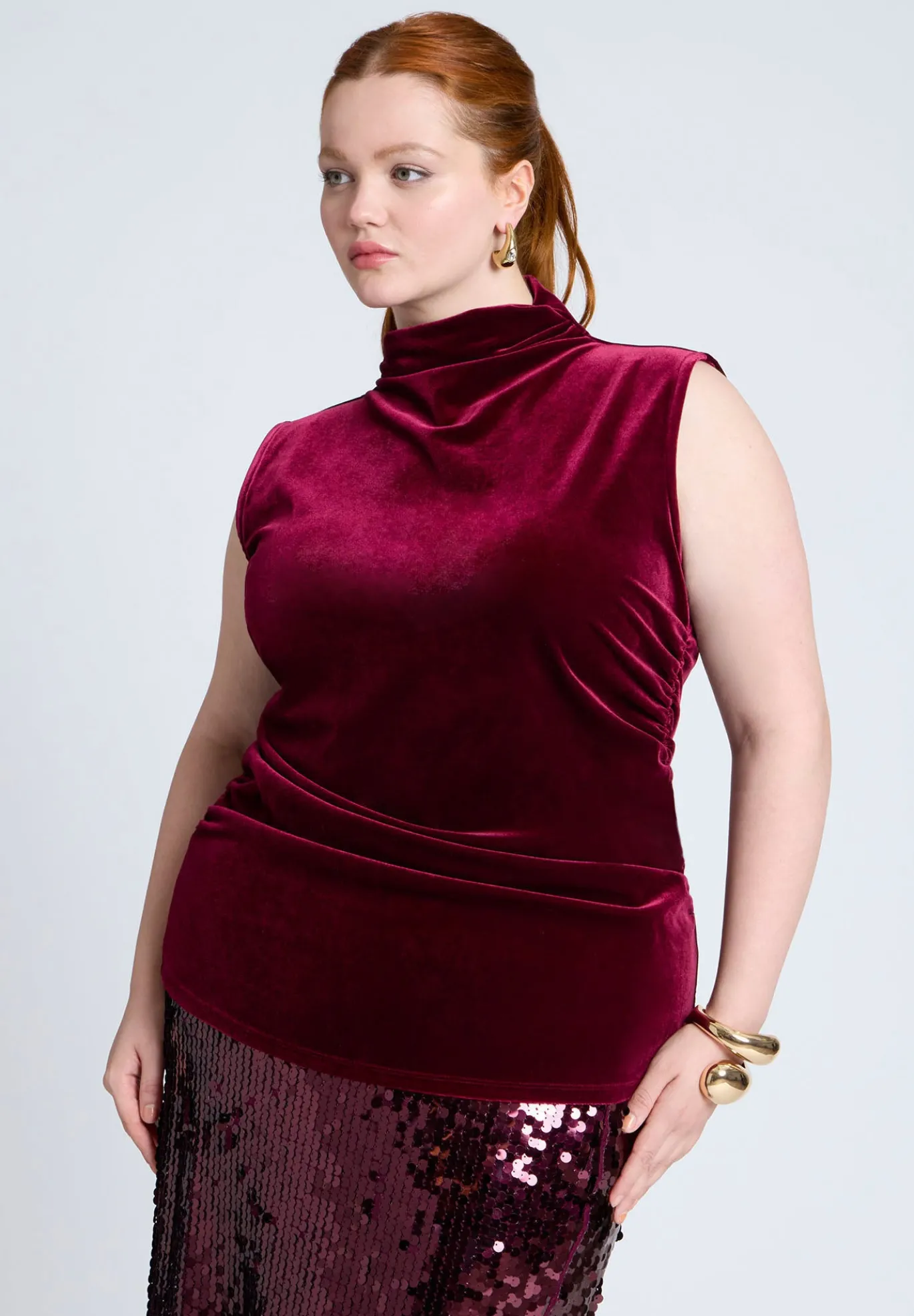 Funnel Neck Velvet Shell