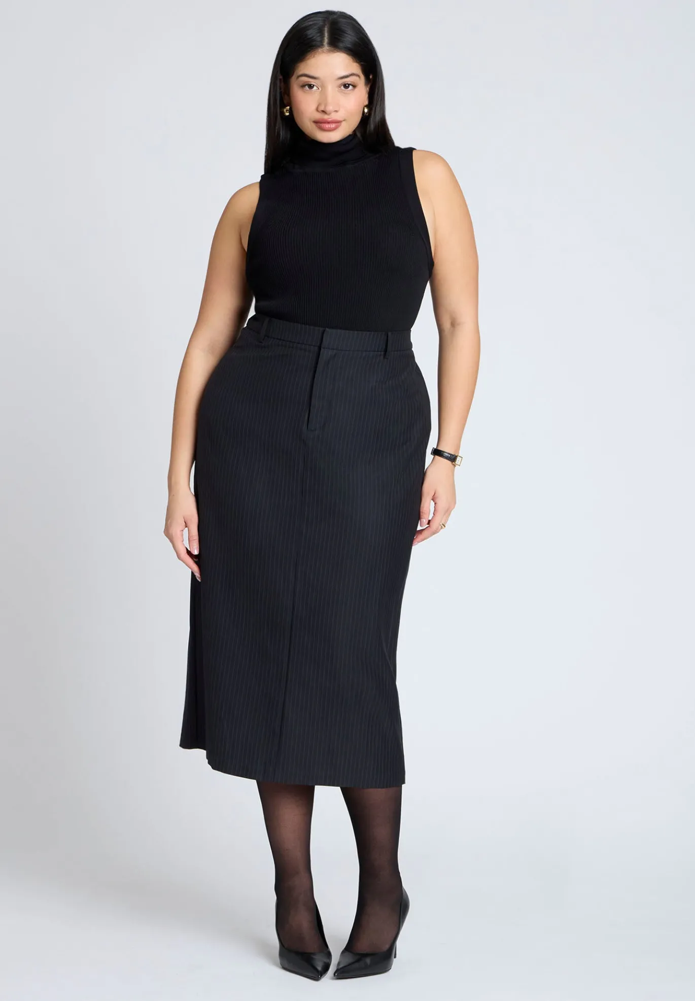 Pinstripe Column Midi Skirt