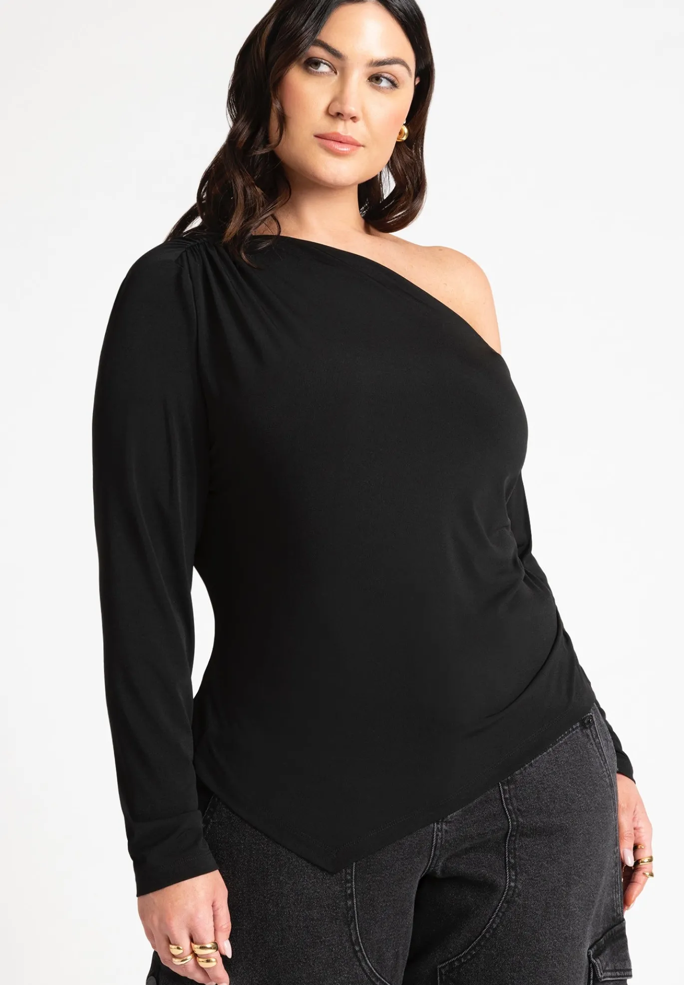 Ruched One Shoulder Tee With Thumbhole sleeve