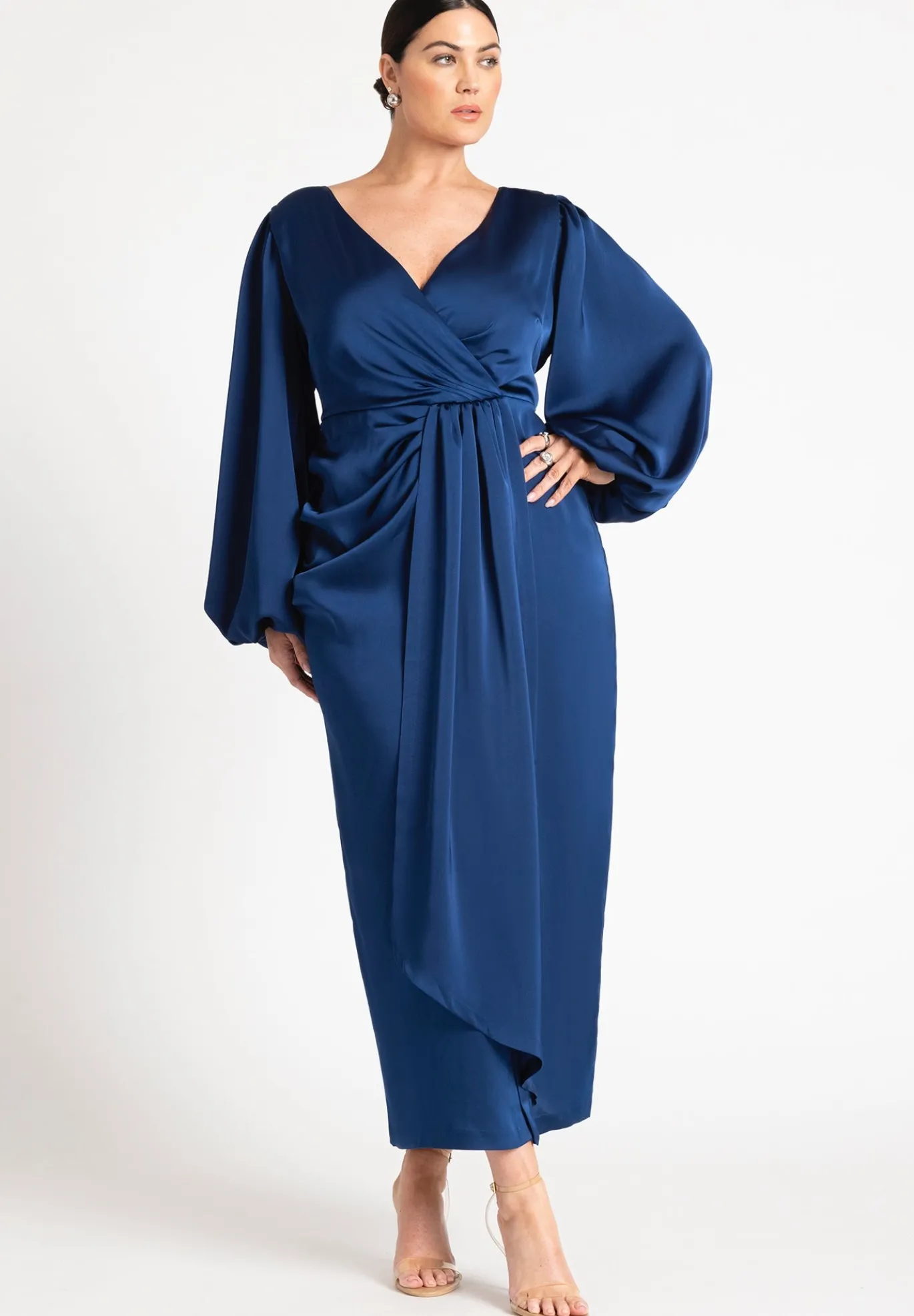 Satin Puff Sleeve Pleated Dress