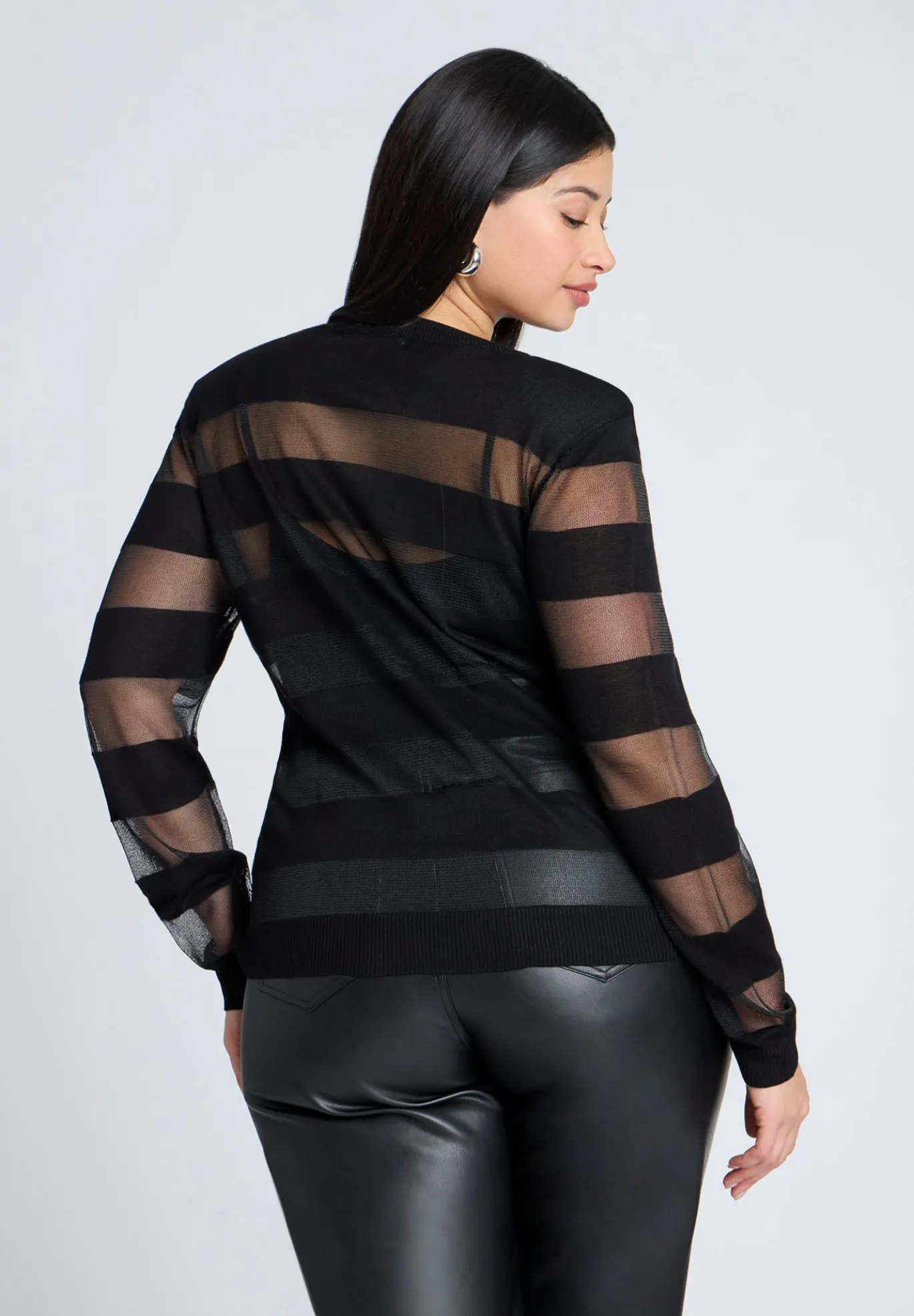 Sheer Stripe Sweater With Shoulder Pad