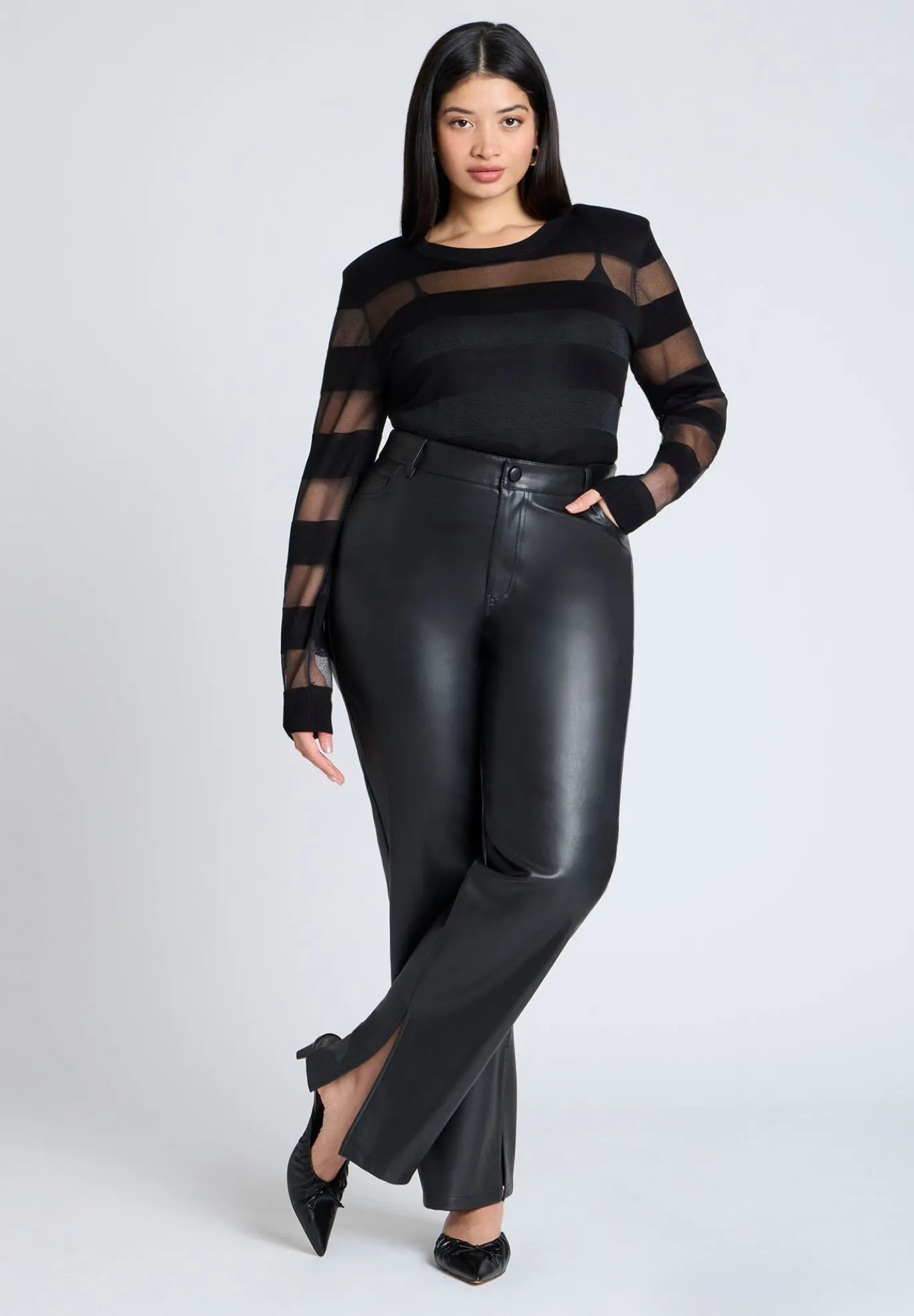 Sheer Stripe Sweater With Shoulder Pad