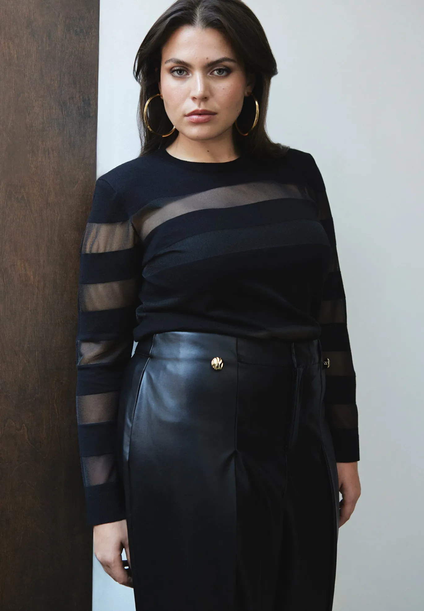 Sheer Stripe Sweater With Shoulder Pad