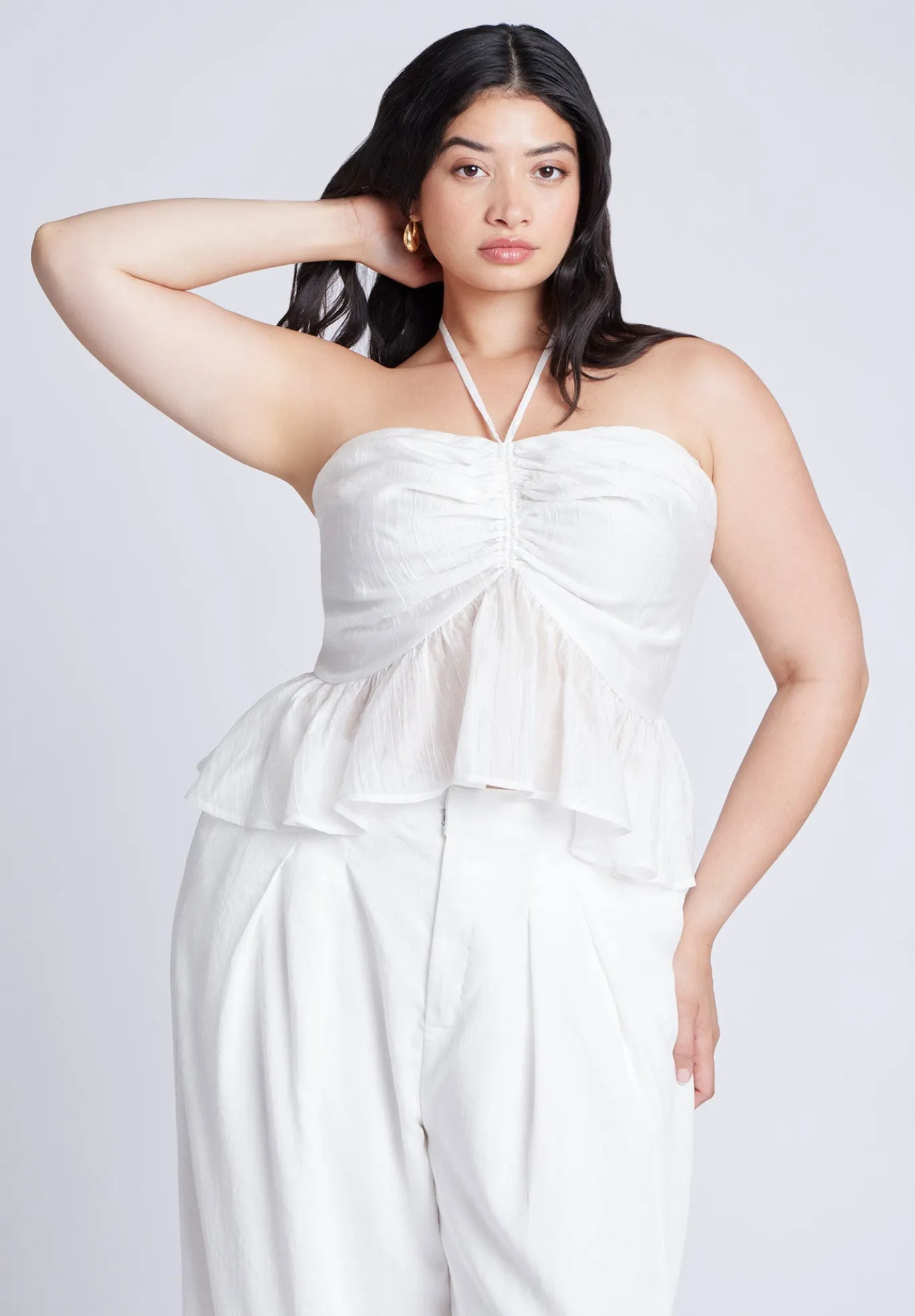 Shirred Halter Peplum Top