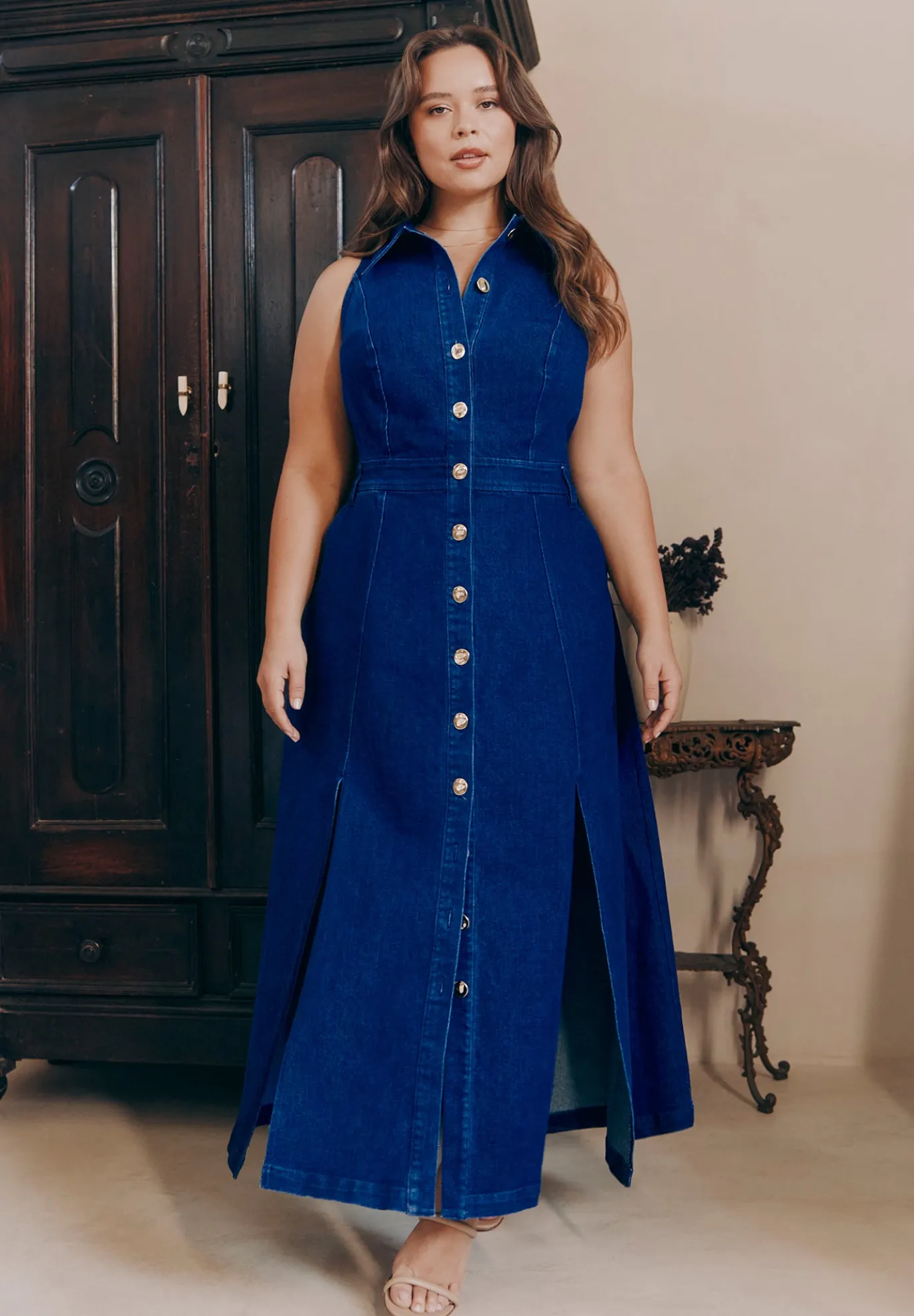 Sleeveless Denim Midi Dress