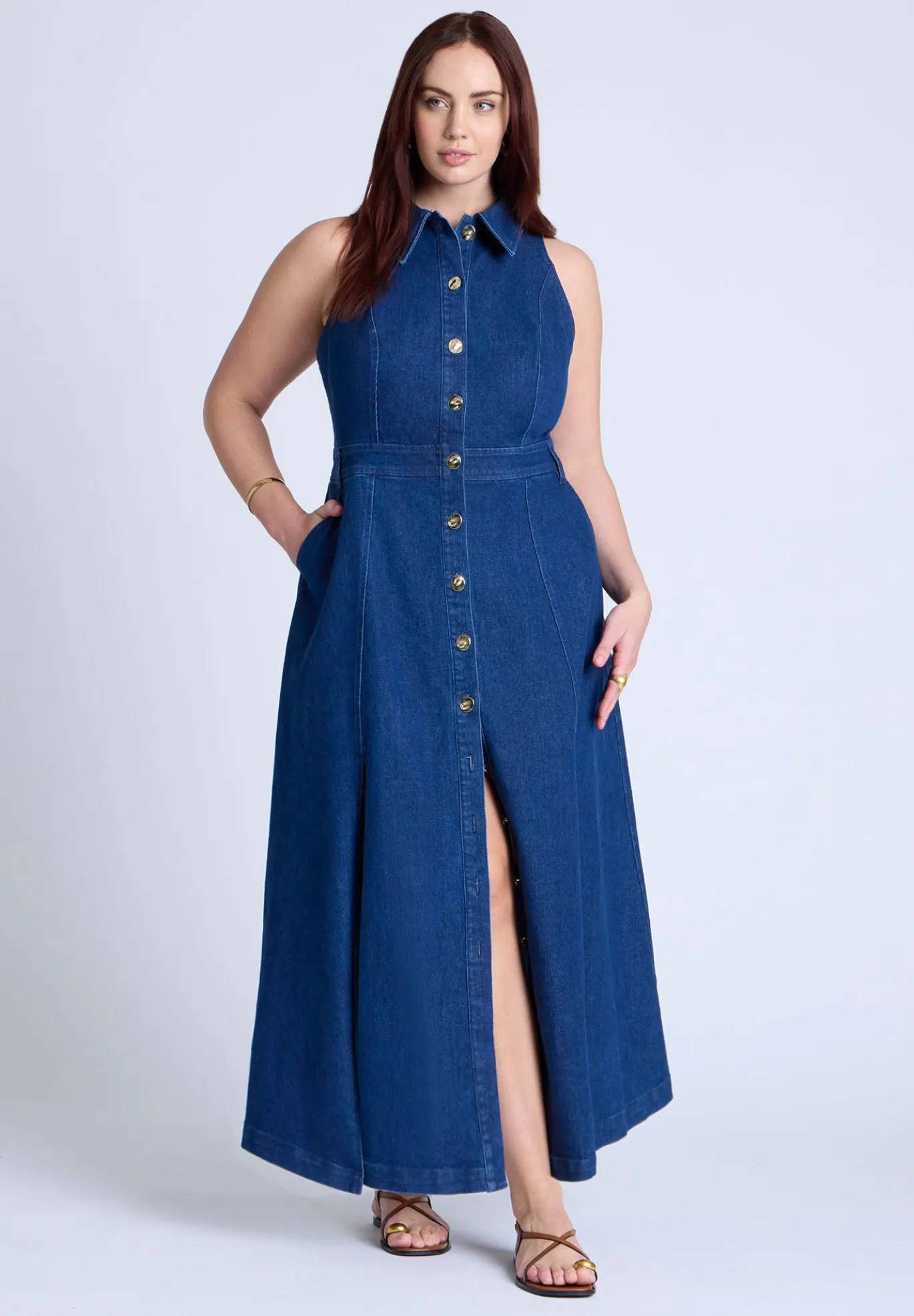 Sleeveless Denim Midi Dress