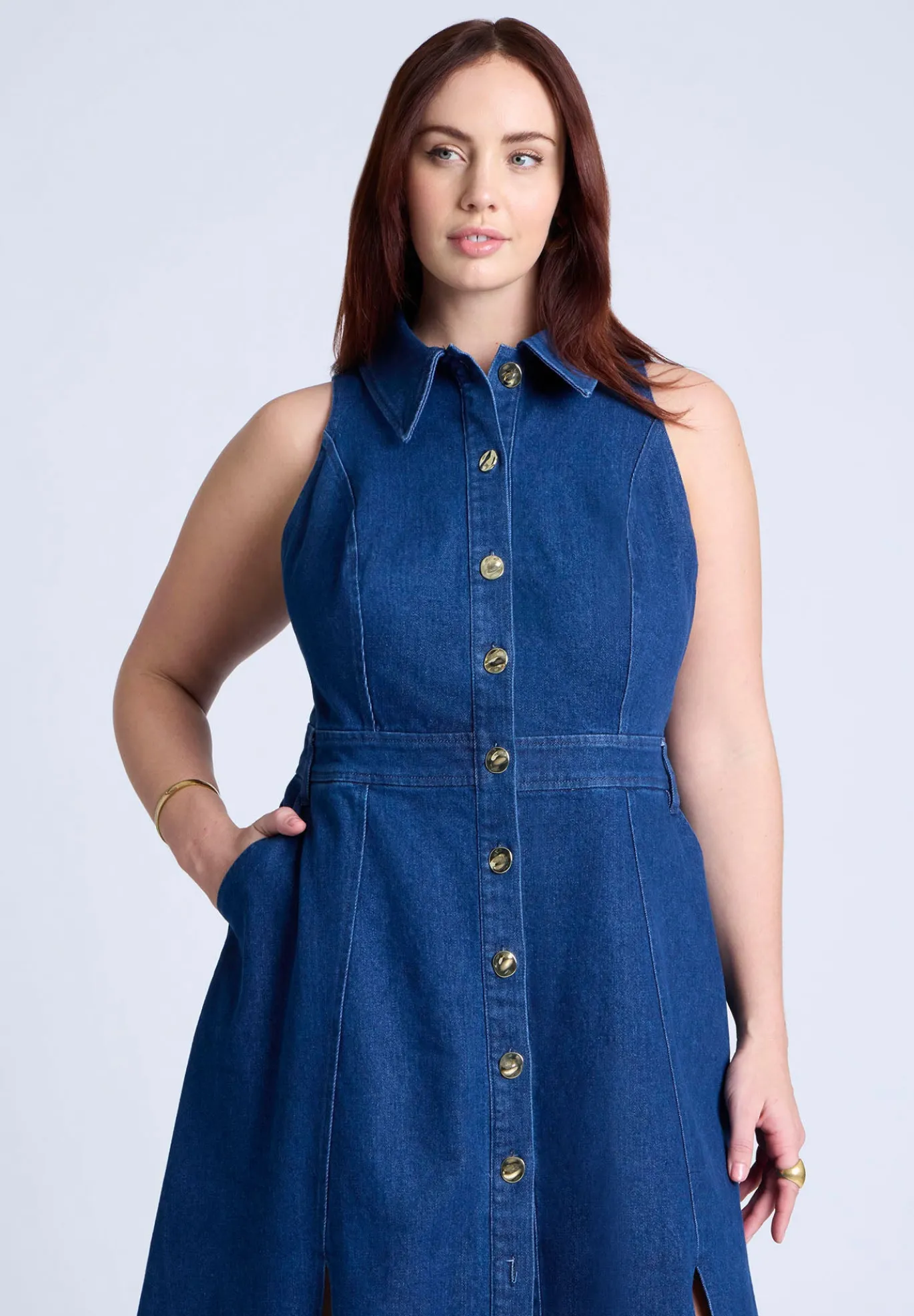 Sleeveless Denim Midi Dress