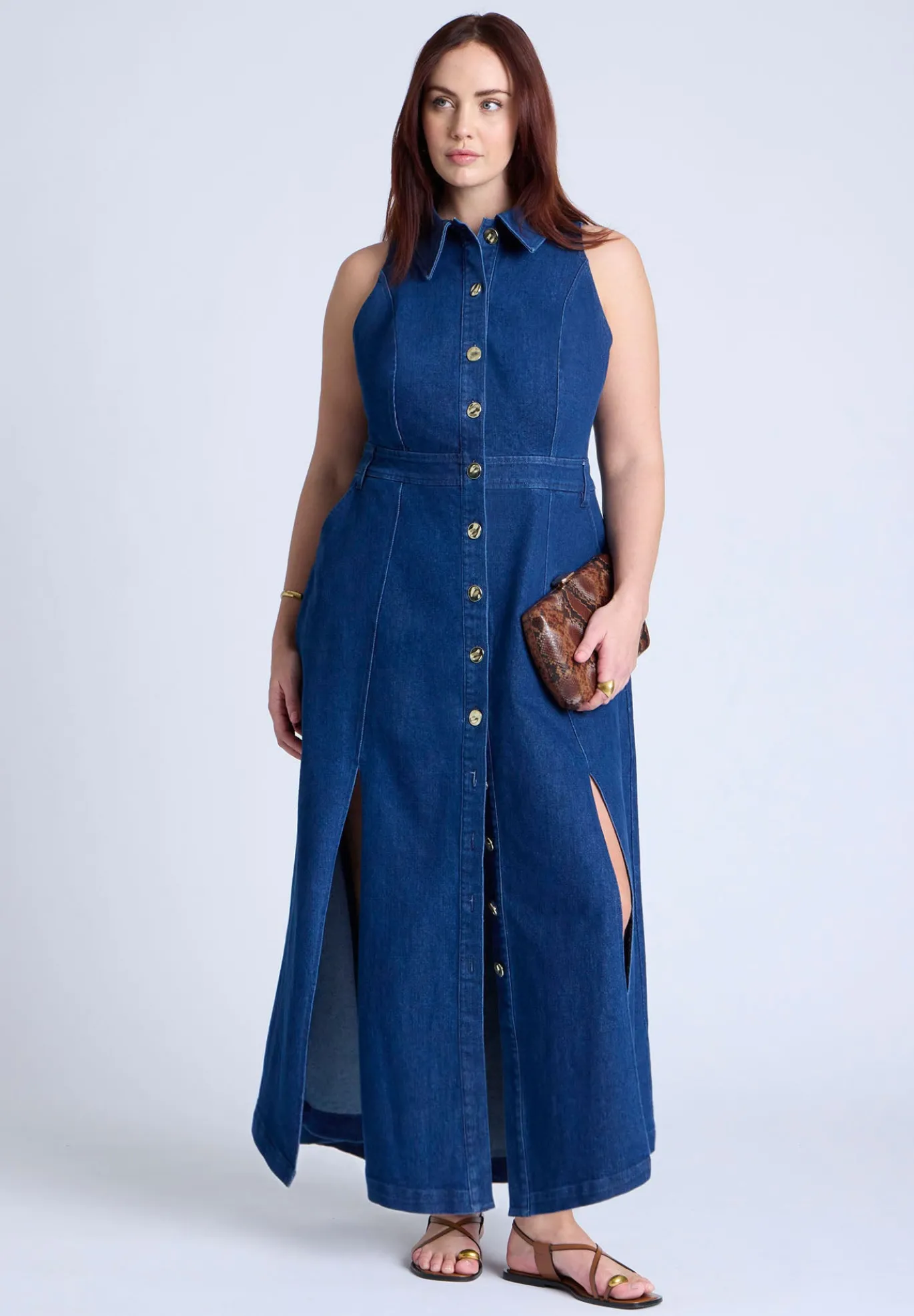Sleeveless Denim Midi Dress