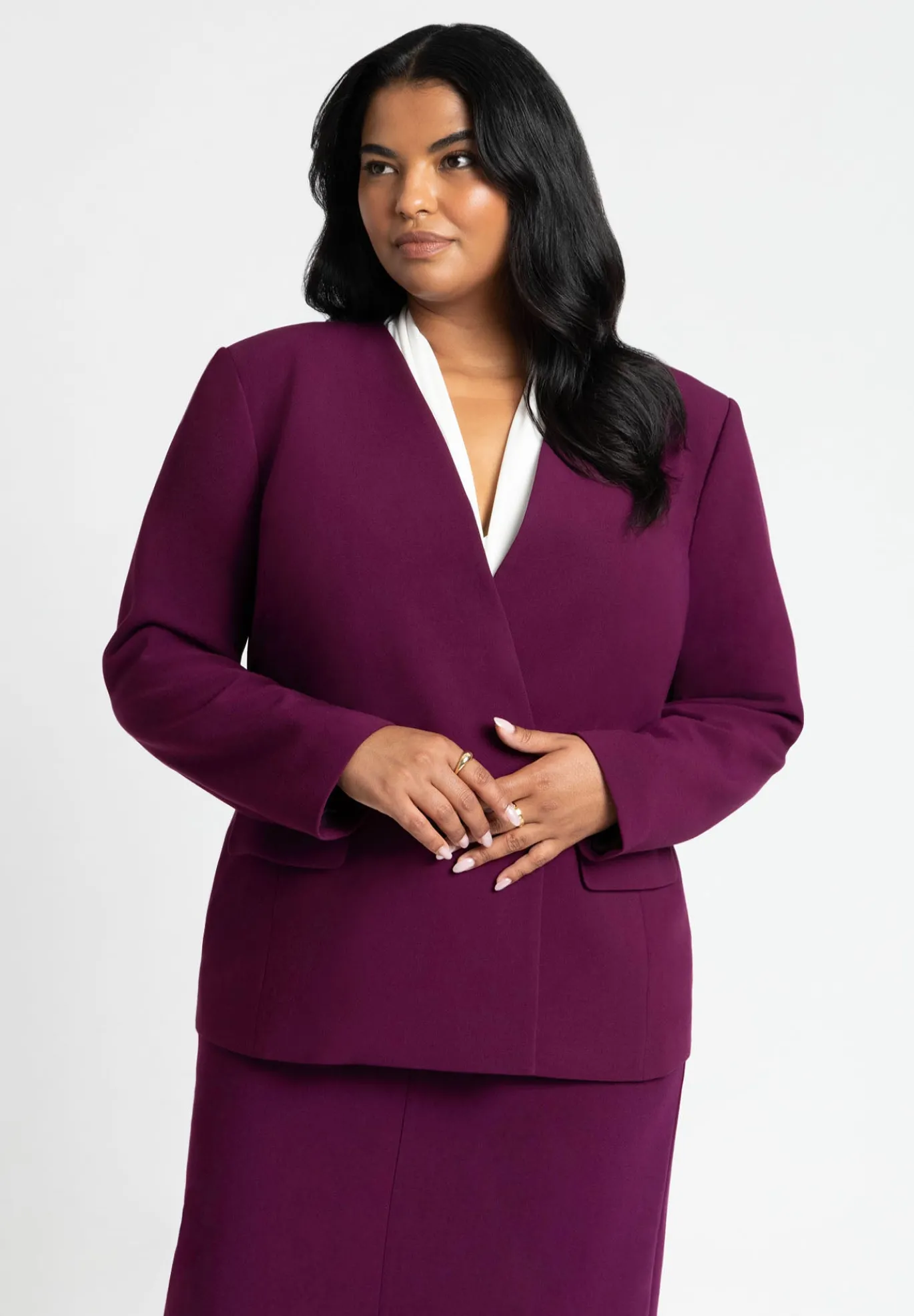 The 365 Semi Stretch Double Breast Collarless Blazer