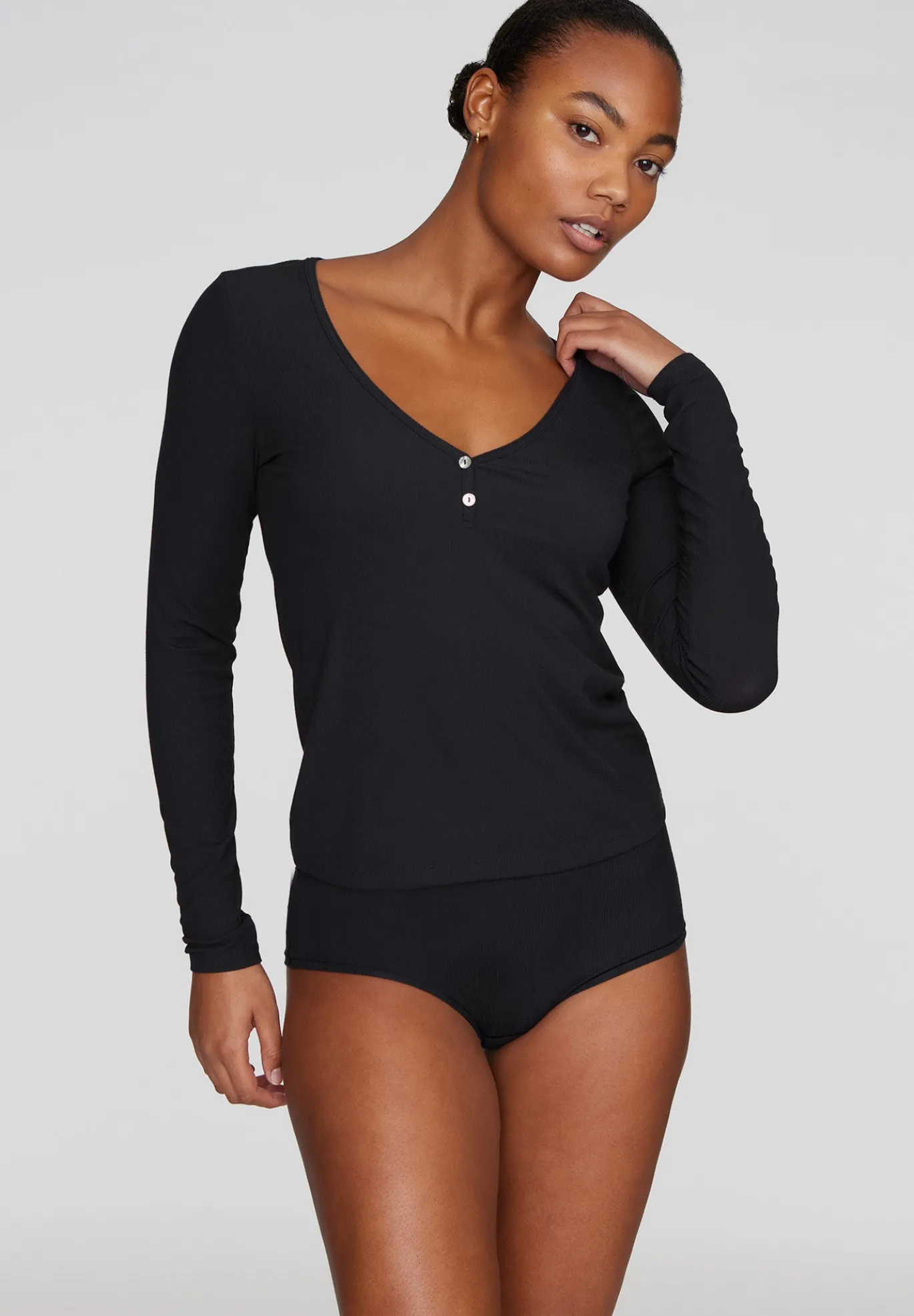 The Button Long Sleeve - Modal Silk Rib