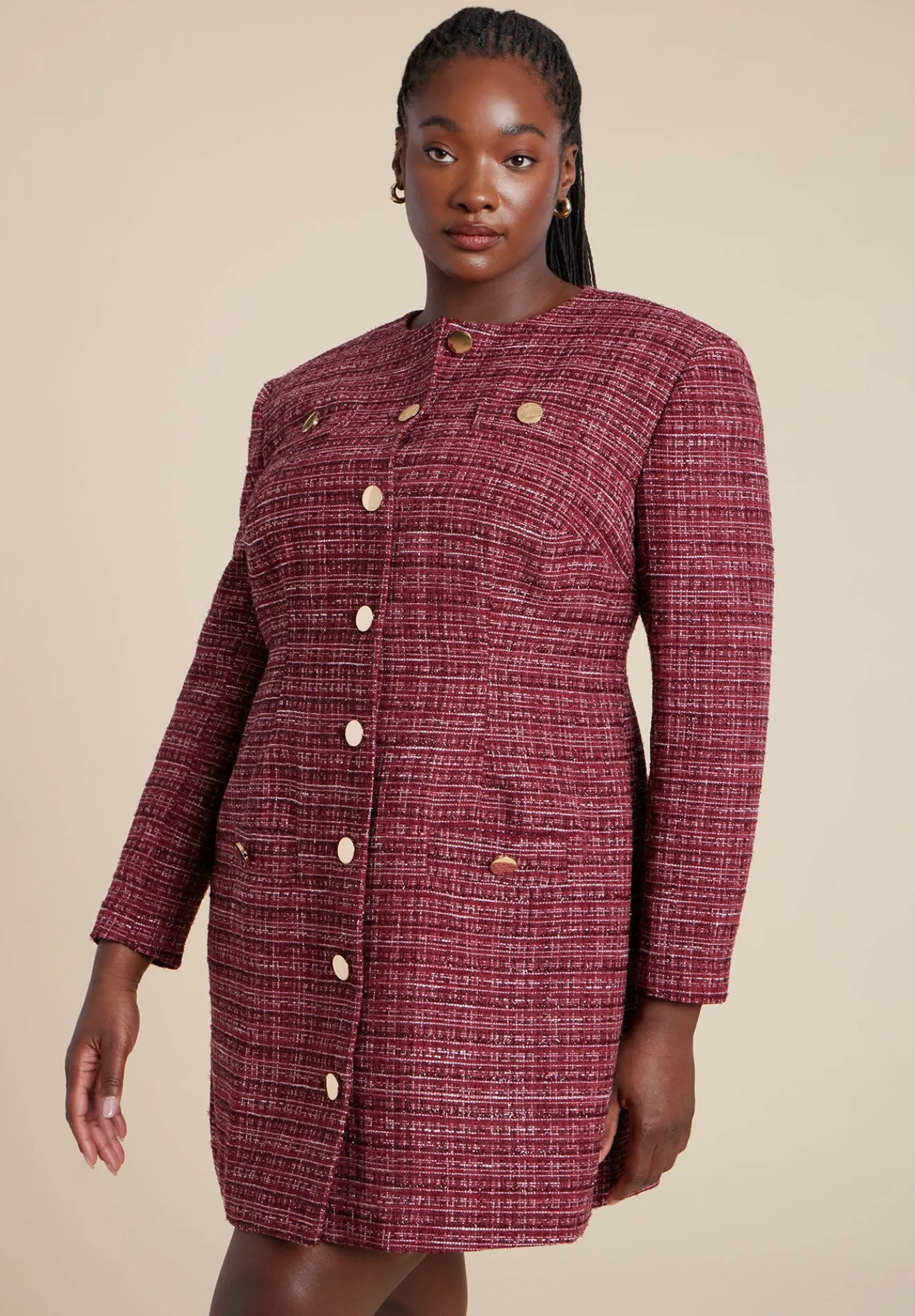 Tweed Long Sleeve Mini Dress