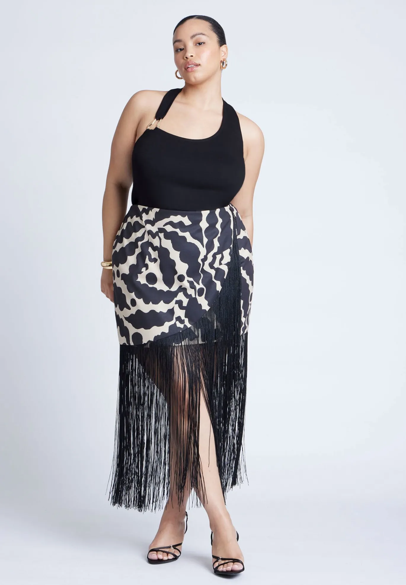 Wrap Front Fringe Mini Skirt